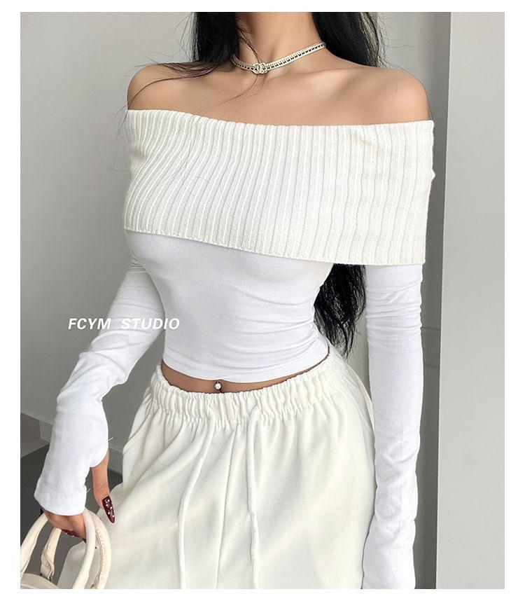 Flip-Over Off-Shoulder Crop Tee Product Image