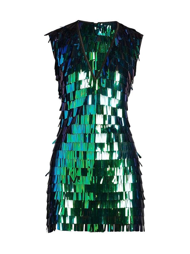 Womens Sequin Fringe V-Neck Minidress - Shamrock - Size 10 Product Image