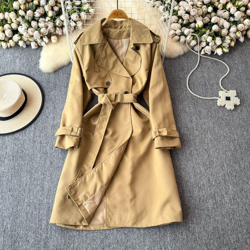 Double Breasted Plain Long Trench Coat product image