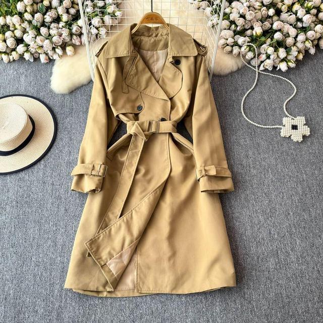 Double Breasted Plain Long Trench Coat Product Image