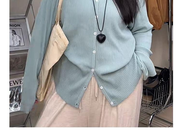 V-Neck Plain Button-Up Cardigan Product Image