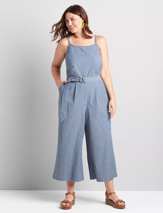 Chambray Cami Cropped Wide-Leg Jumpsuit Product Image