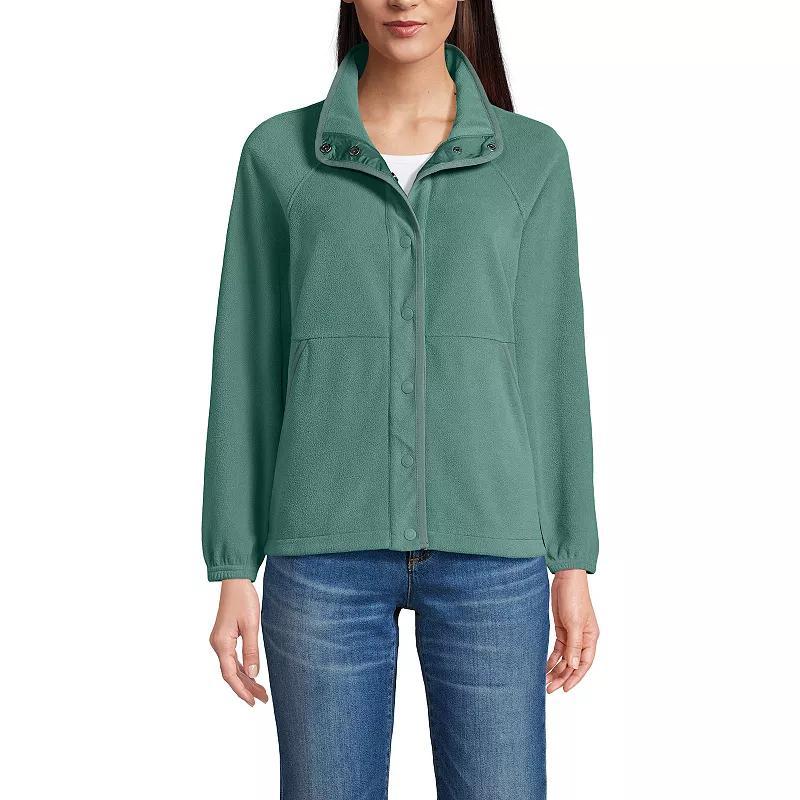 Womens Lands End Snap Front Collared Fleece Jacket Washed Green Product Image