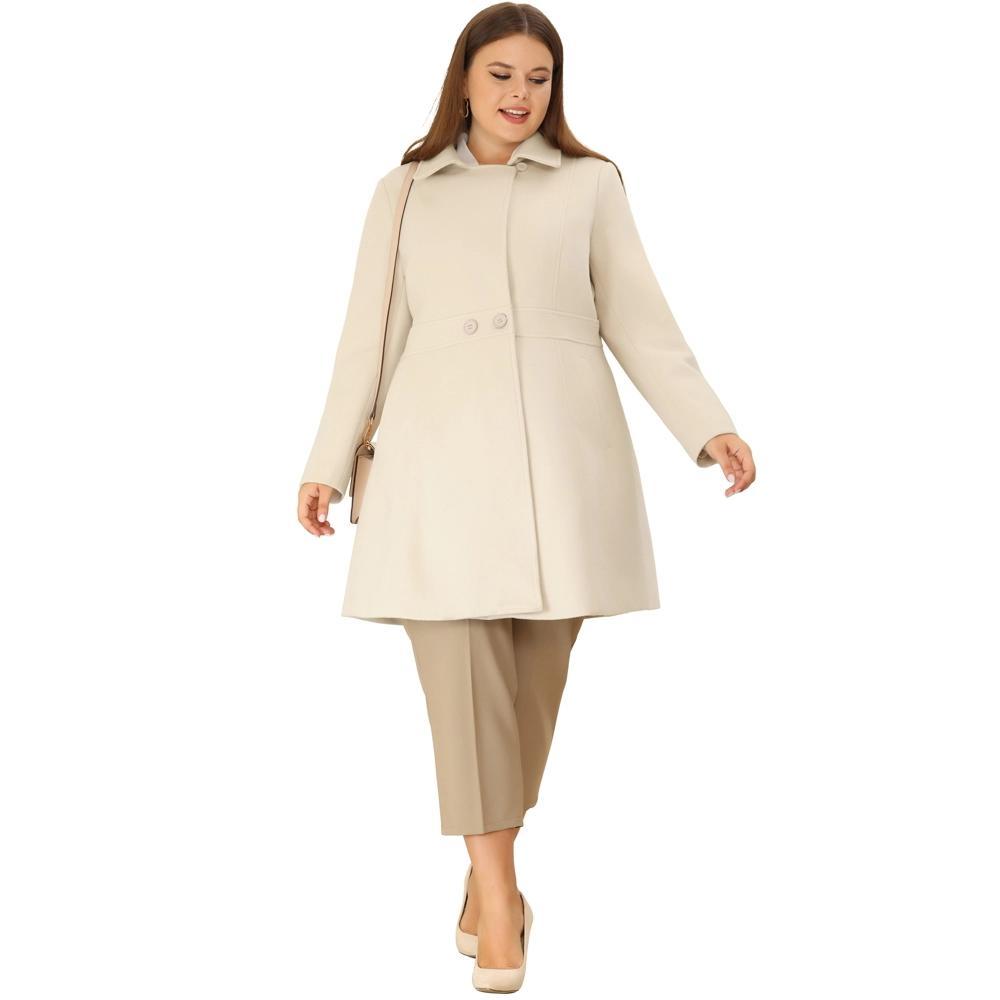 Agnes Orinda Women's Plus Size Notched Lapel Single Breasted Back Split Winter Long Pea Coats Product Image