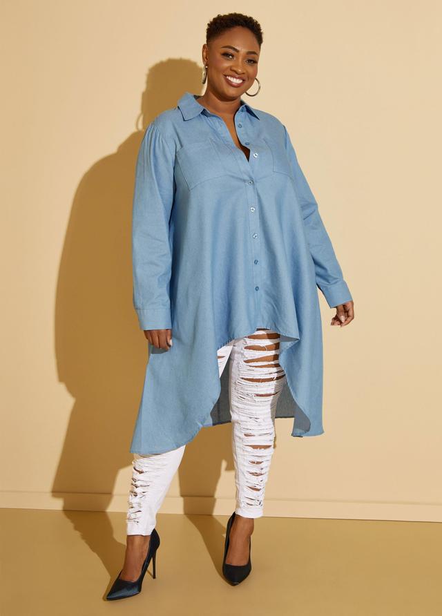 Plus Size Chambray Hi Low Shirt Ashley Stewart Product Image