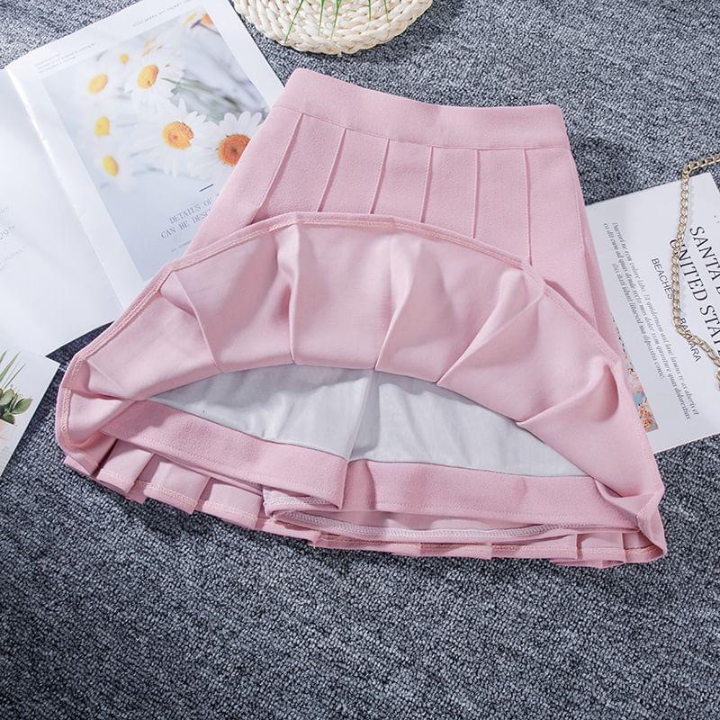 High Waist Plain A-Line Pleated Skirt Product Image