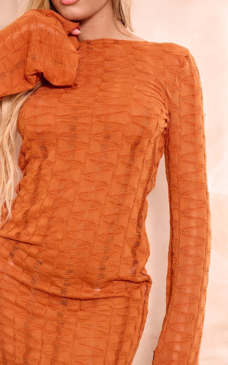 Rust Textured Laddered Flare Sleeve Scoop Back Shift Dress Product Image