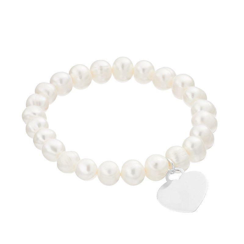 Aleure Precioso Dyed Freshwater Cultured Pearl & Heart Charm Stretch Bracelet, Womens, Natural Product Image