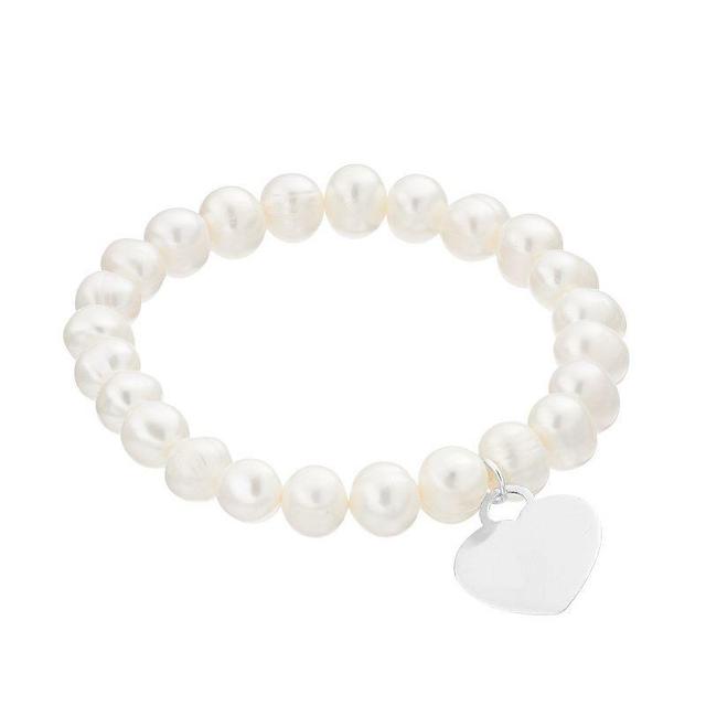 Aleure Precioso Dyed Freshwater Cultured Pearl & Heart Charm Stretch Bracelet, Womens, Sterling Silver White Product Image