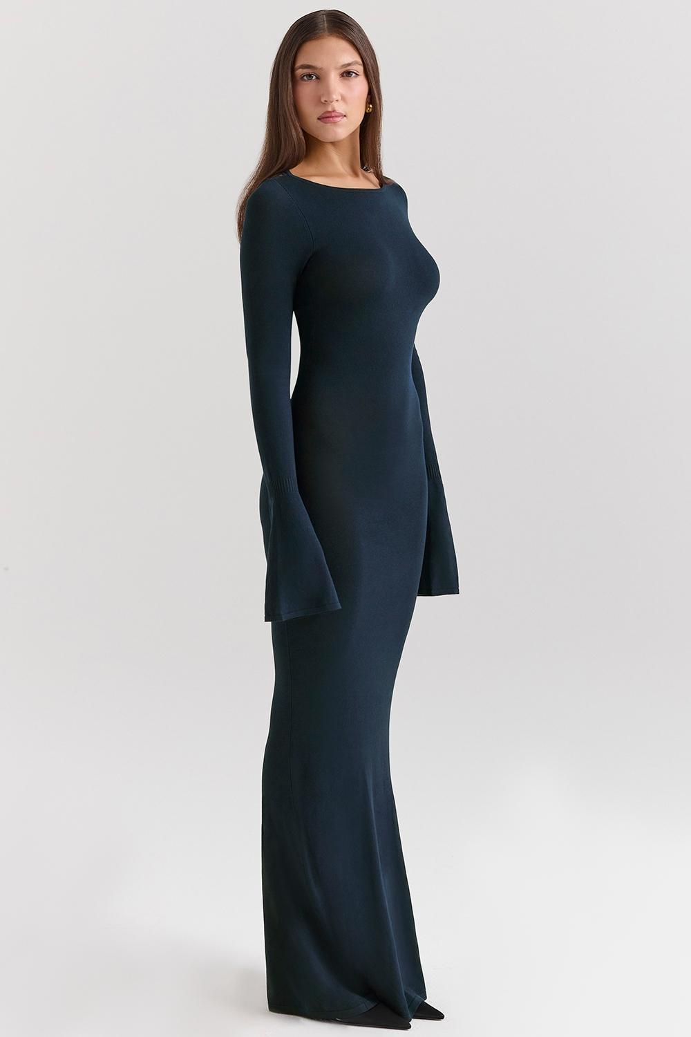 Christiane Midnight Blue Silky Knit Maxi Dress Product Image