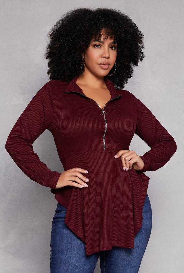 Womens Plus Size Half Zip Peplum Top Product Image