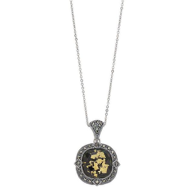 Lavish by TJM Sterling Silver Crystal Gold Leaf & Black Onyx Doublet Cushion Pendant Necklace, Womens Multicolor Product Image