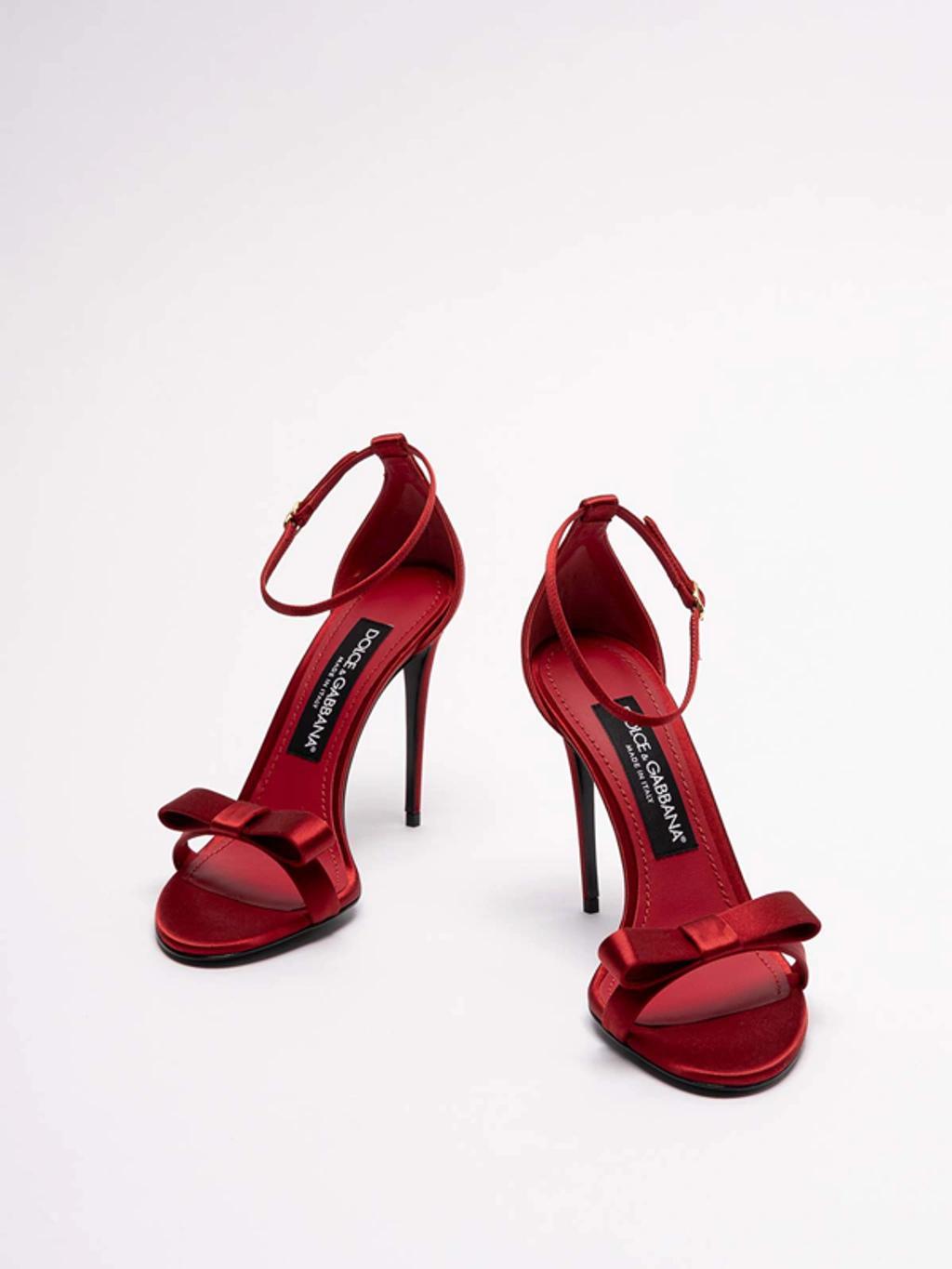 Satin Bow Stiletto Heels In Red Product Image