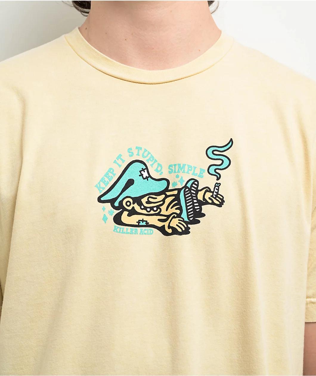 Killer Acid Keep It Stupid Beige T-Shirt Product Image