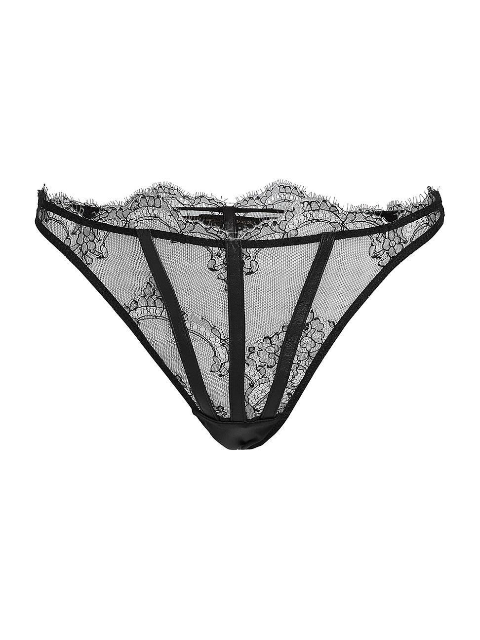 Womens Lace & Leather Thong Product Image