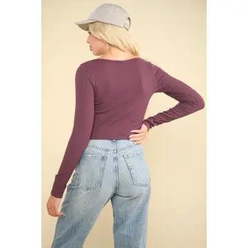 Plum Easy Comfy Casual Fitted Crop Knit Top Product Image