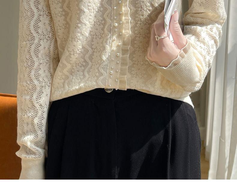 V-Neck Beaded Plain Cardigan Product Image