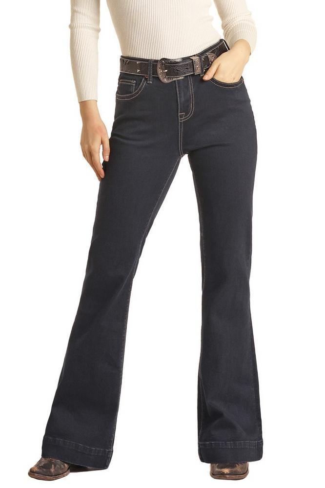 SALE Rock & Roll Denim® Ladies' Dark Wash Scallop Back Yoke Trouser Jeans Product Image