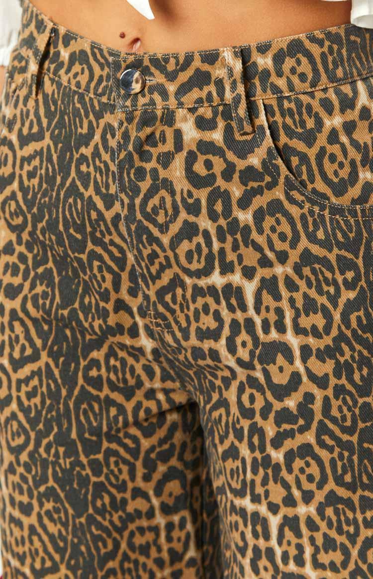 Brunet Leopard Print Straight Leg Jeans Product Image