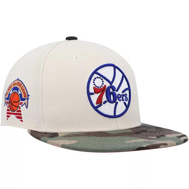 Mens Mitchell & Ness Cream/Camo Philadelphia 76ers Hardwood Classics 1976 NBA All-Star Game Off White Camo Fitted Hat Product Image