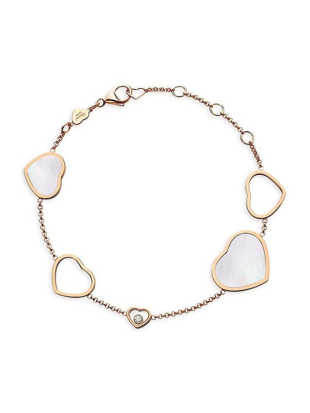 Womens Happy Hearts 18K Rose Gold Mother-Of-Pearl & Diamond Charm Bracelet Product Image