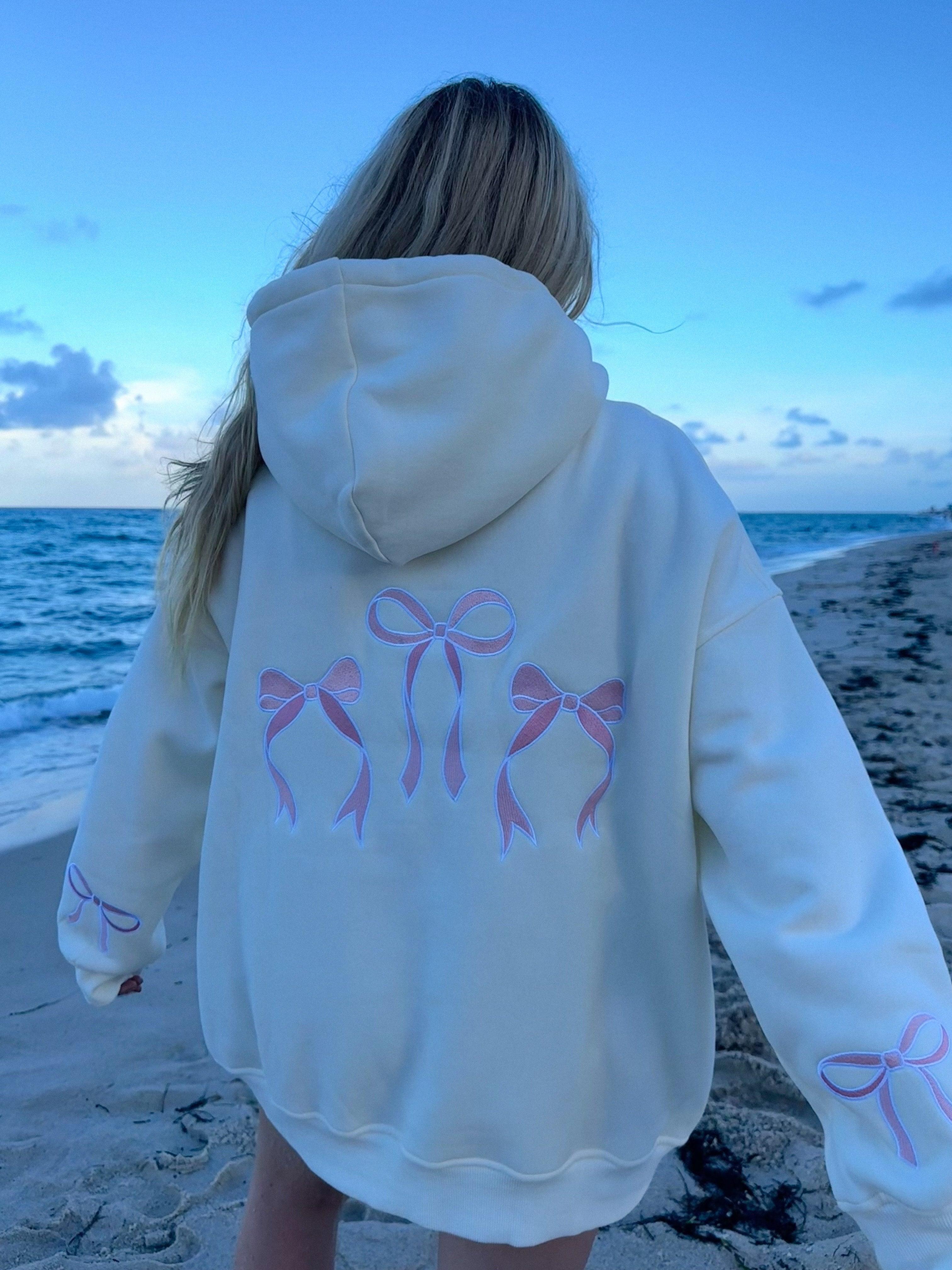 Pink Embroider Bow Hoodie Product Image