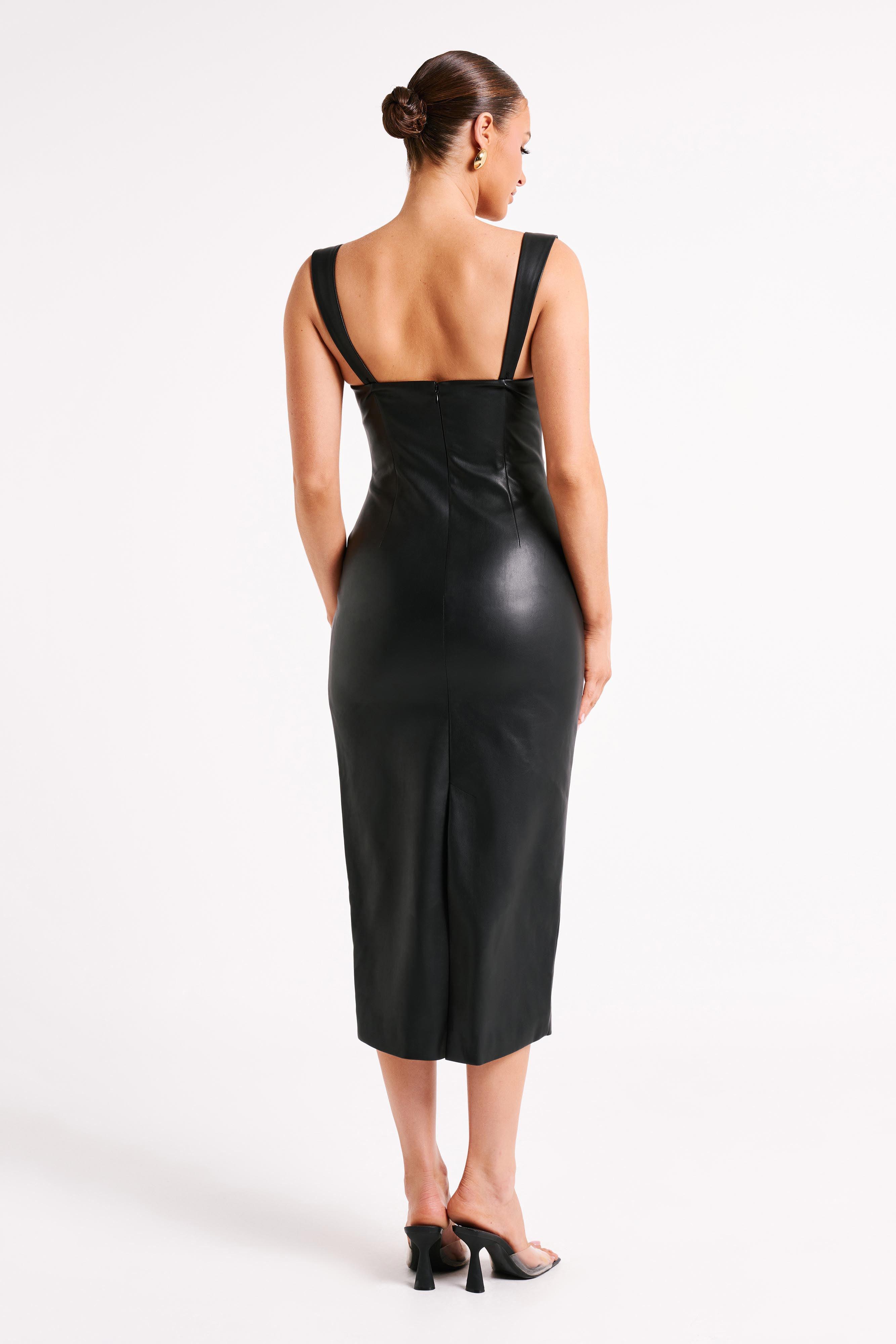 Cynthia Faux Leather Midi Dress - Black Product Image