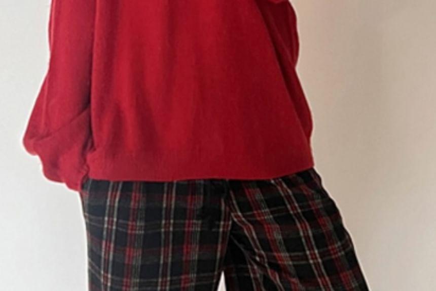 Drawstring Waist Plaid Wide Leg Pants Product Image