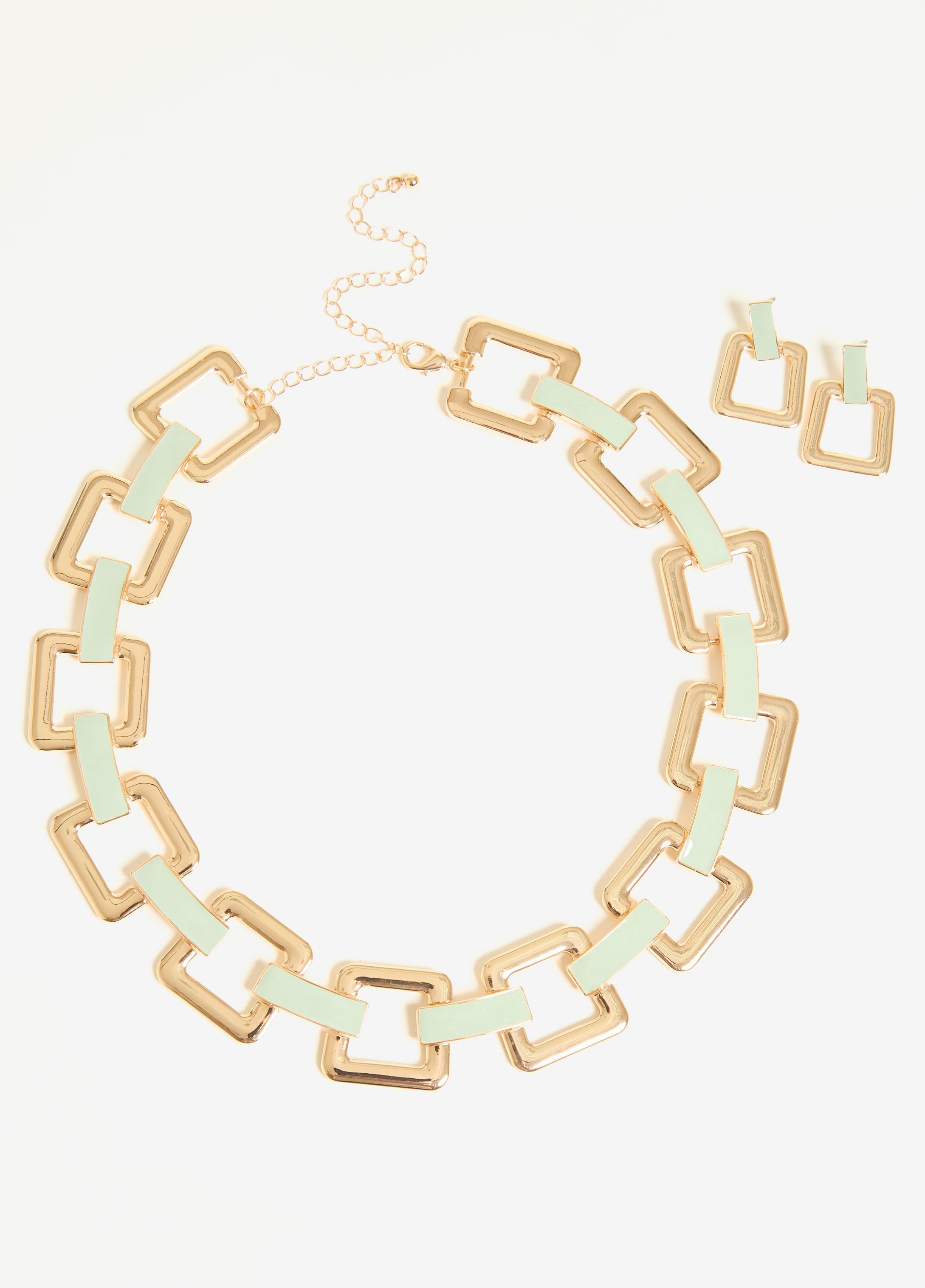 Plus Size Chain Link Enamel Necklace Set, - Ashley Stewart Product Image