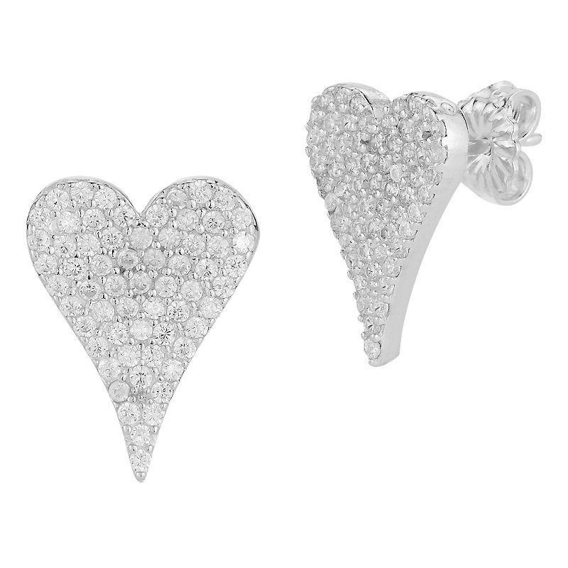 Sunkissed Sterling Cubic Zirconia Pave Dagger Heart Stud Earrings, Womens, Silver Tone Product Image