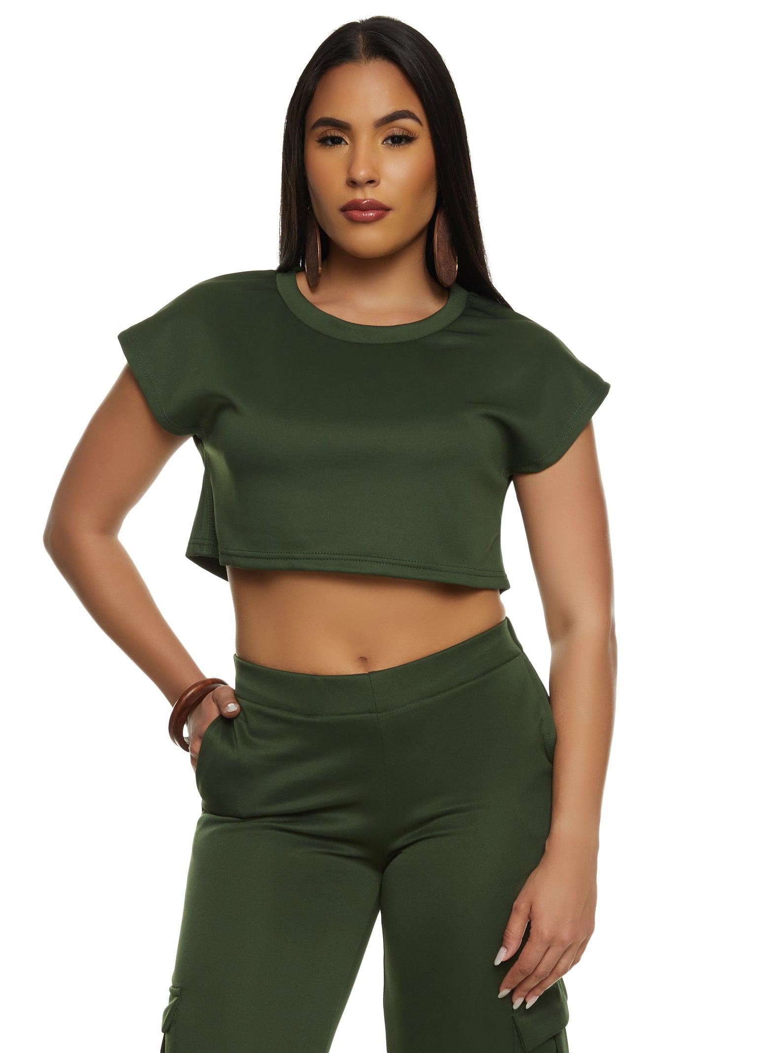 Womens Daisy Scuba Crew Neck Crop Top Product Image