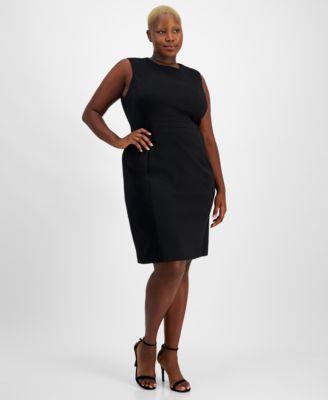 Plus Size Seamed-Waist Sleeveless Sheath Dress Product Image