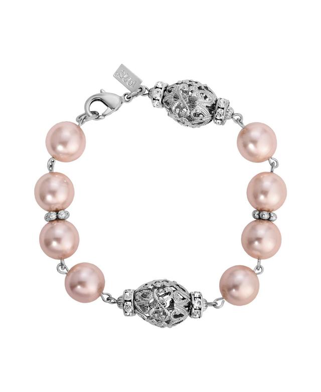 1928 Silver Tone Filigree Faux Pearl Bracelet, Womens, Pink Product Image