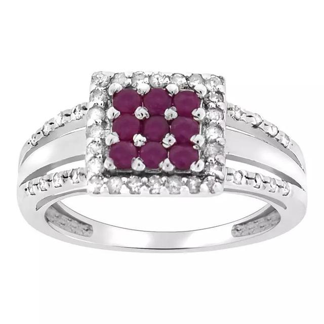 10k White Gold Ruby & Diamond Ring, Womens 10k Gold Product Image