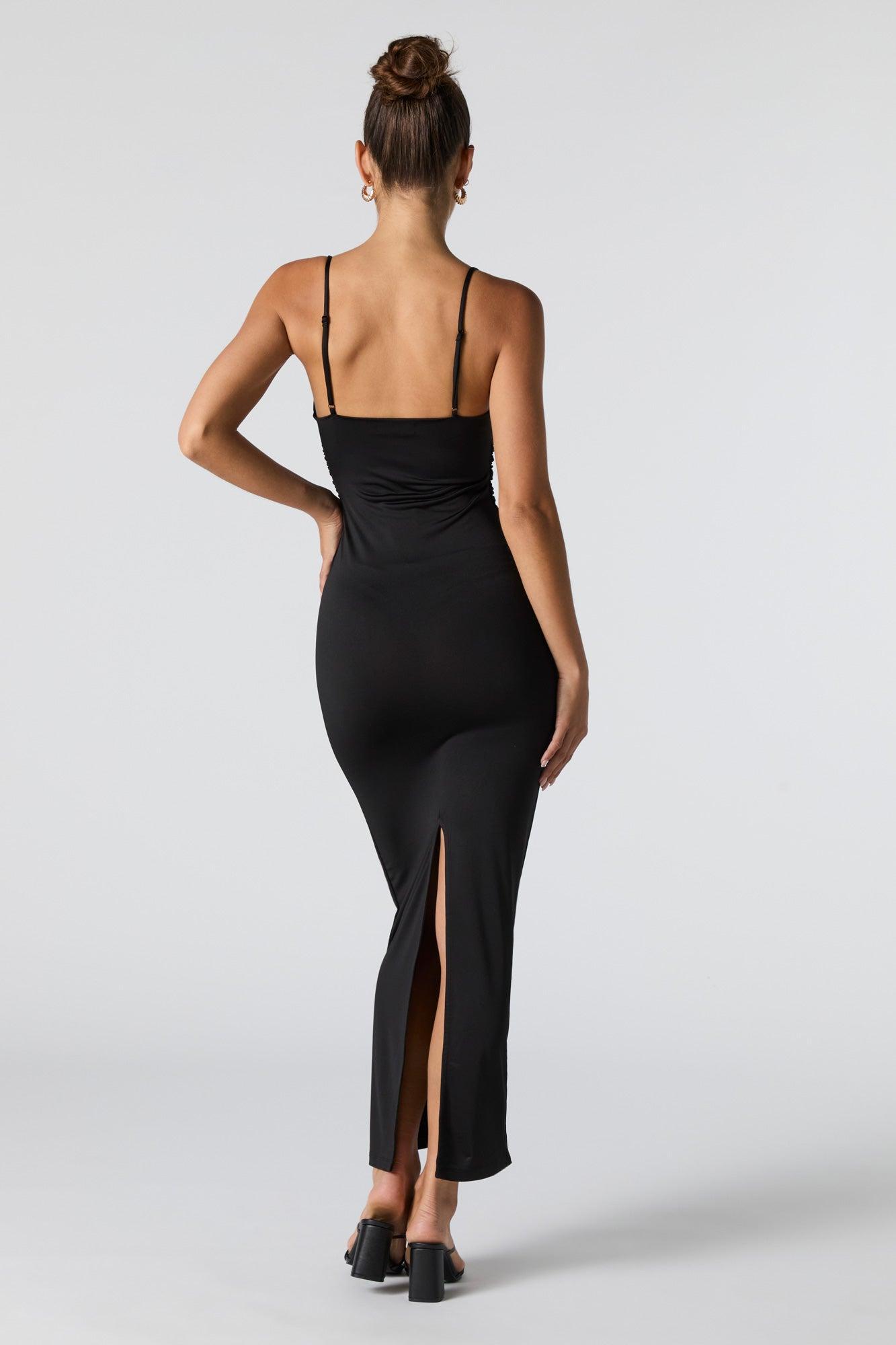 Ruched Cowl Neck Slit Back Maxi Dress Female Product Image