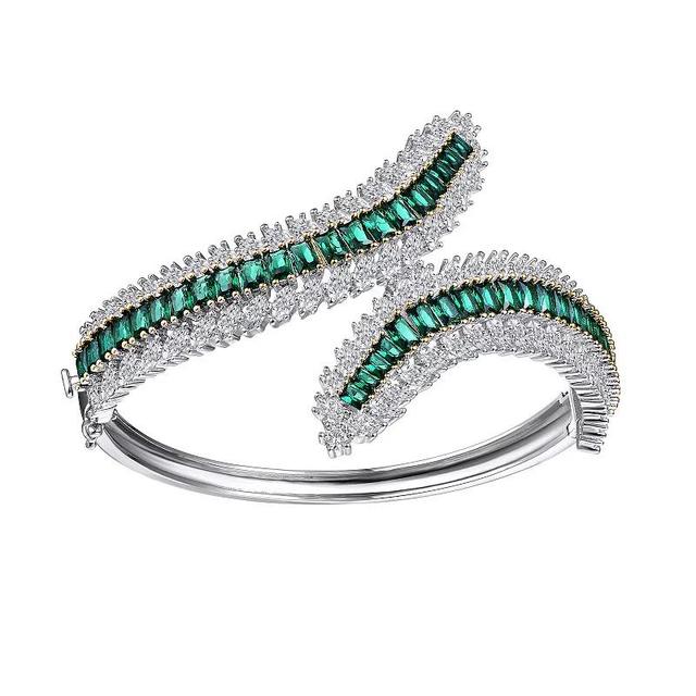 Sterling Silver Cubic Zirconia Wide Bangle Bracelet, Womens Green Product Image