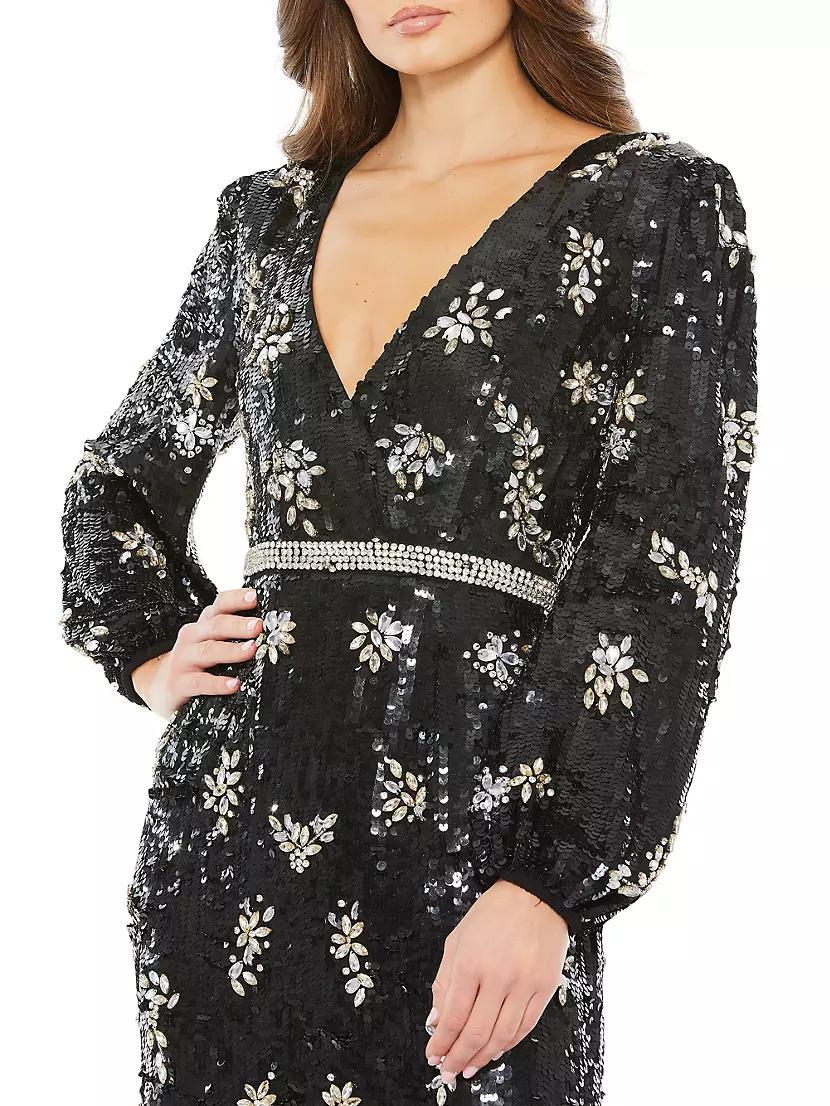 Embellished Wrap Bishop-Sleeve Gown Product Image