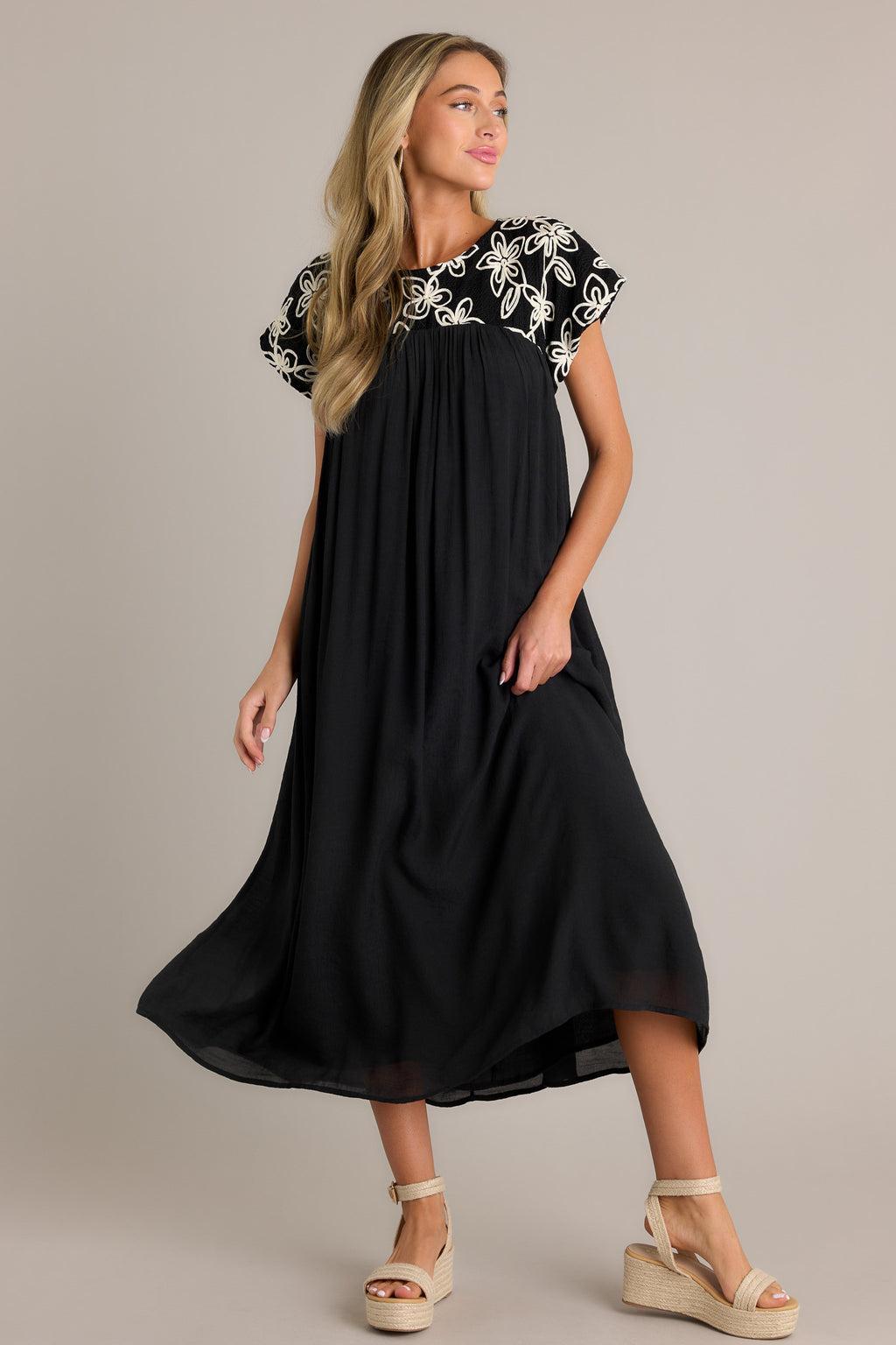 Muted Garden Black Floral Midi Dress Product Image