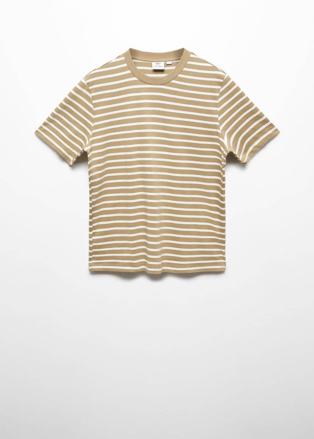 MANGO MAN - Striped cotton T-shirt light/pastel greyMen Product Image