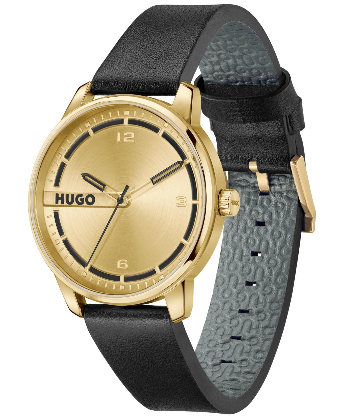 Hugo Boss Mens Stamp Quartz Basic Black Leather Watch 42mm - Black Product Image