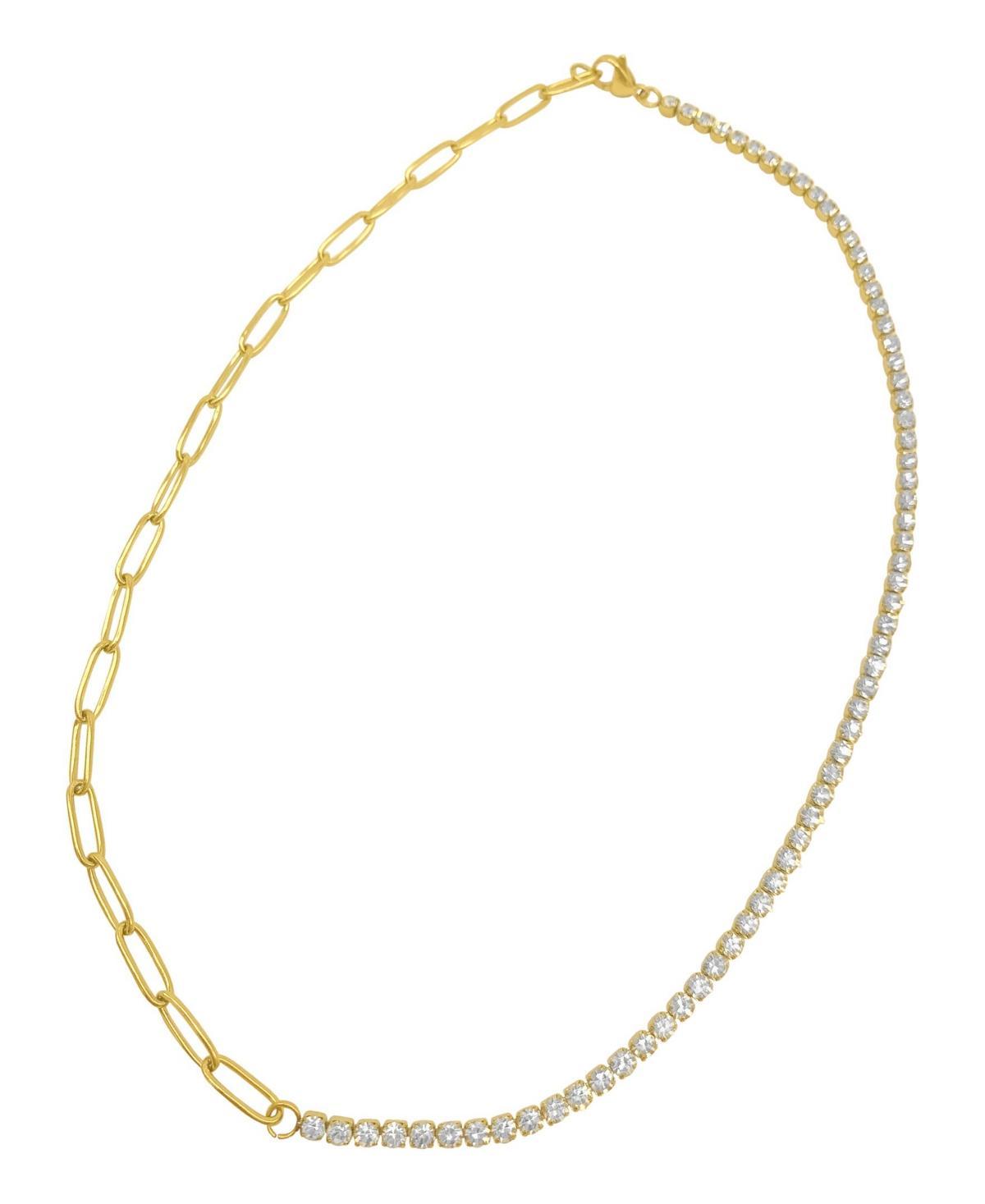 Adornia 14k Gold Plated Stainless Steel Cubic Zirconia Half Tennis Necklace & Paper Clip Chain, Womens Gold Tone Product Image