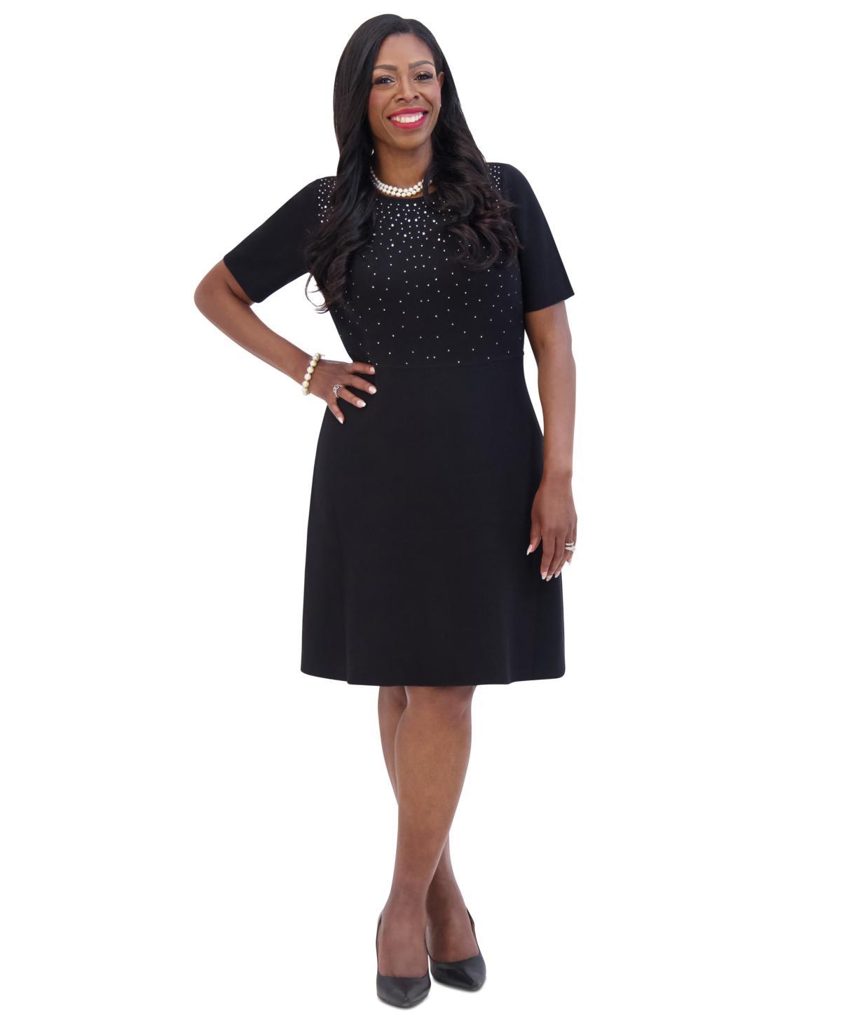 Kasper Womens Embellished Short-Sleeve Fit & Flare Dress Product Image