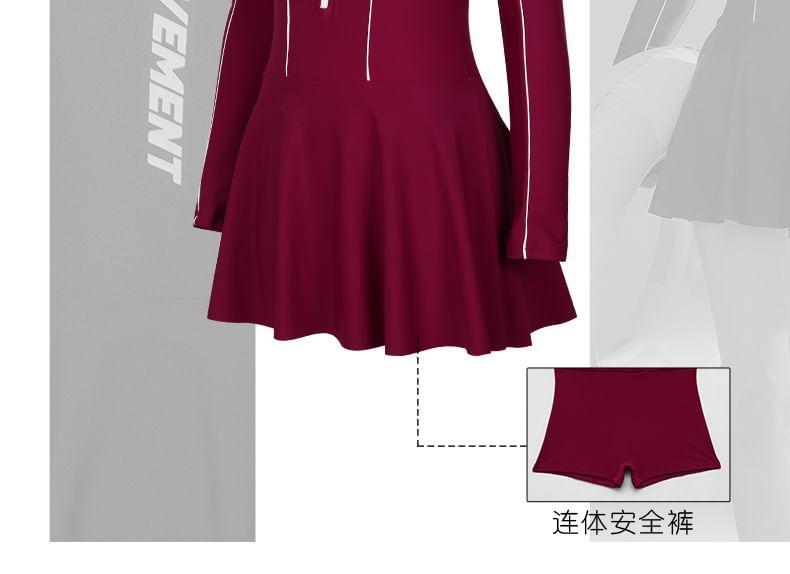 Long-Sleeve Half Zip Lettering Swim Dress Product Image