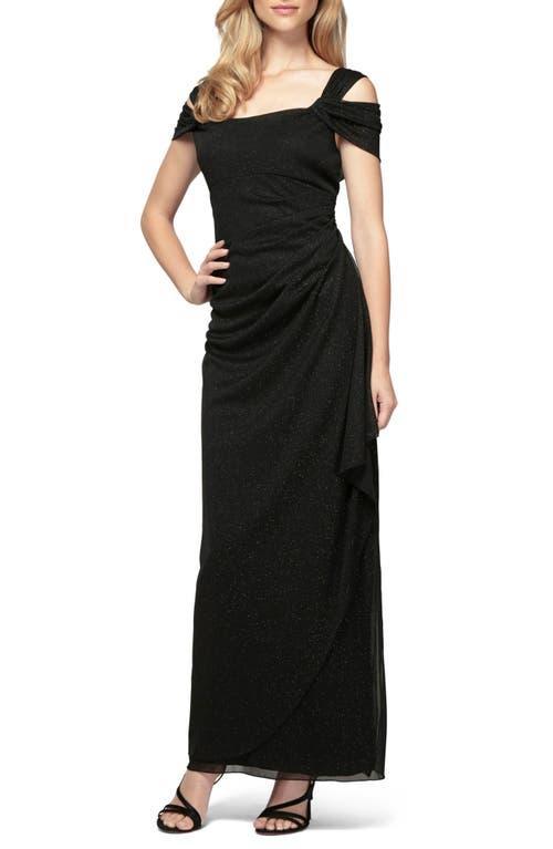 Alex Evenings Cold Shoulder Ruffle Glitter Evening Gown Product Image