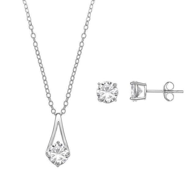 PRIMROSE Cubic Zirconia Drop Pendant Necklace & Stud Earrings, Womens, Grey Product Image