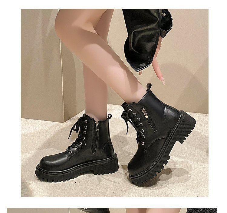 Lace-Up Platform Chunky Heel Short Boots Product Image