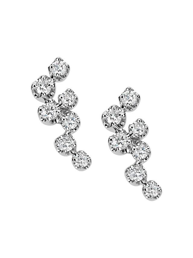 Womens 14K White Gold & 0.18 TCW Diamond Cluster Earrings Product Image