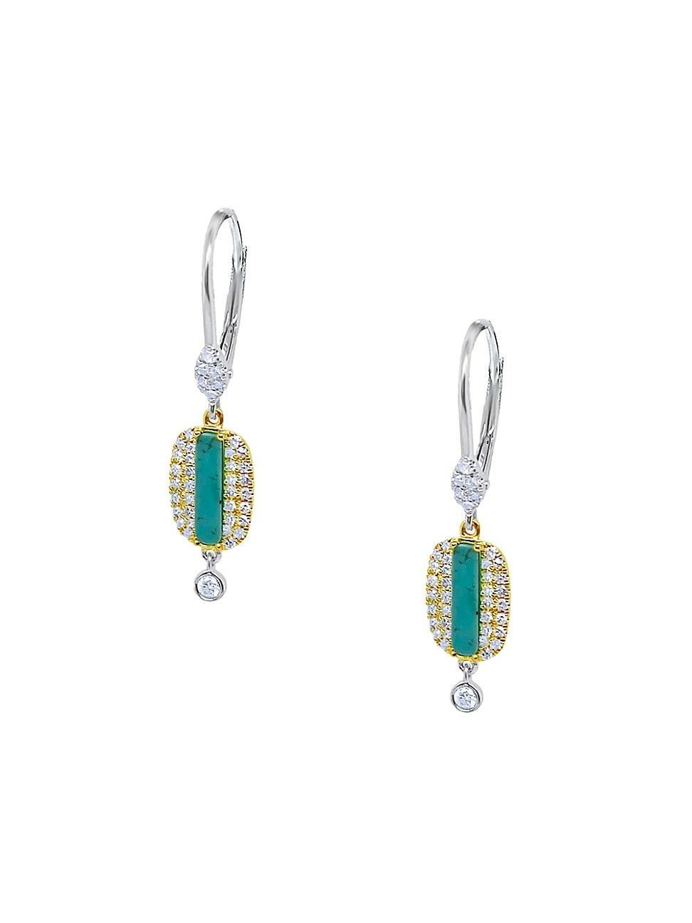 Womens Two-Tone 14K Gold, Turquoise & 0.17 TCW Diamond Drop Earrings Product Image