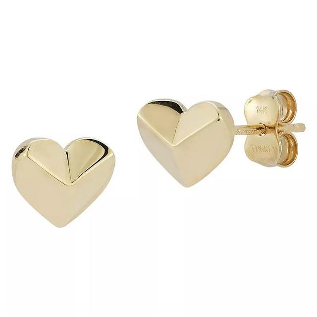 LUMINOR GOLD 14k Gold Geometric Heart Stud Earrings, Womens Product Image