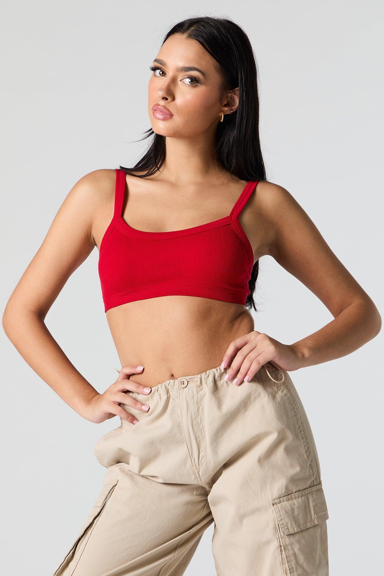 Seamless Ribbed Cropped Tank with Built-In Bra Cups Female Product Image